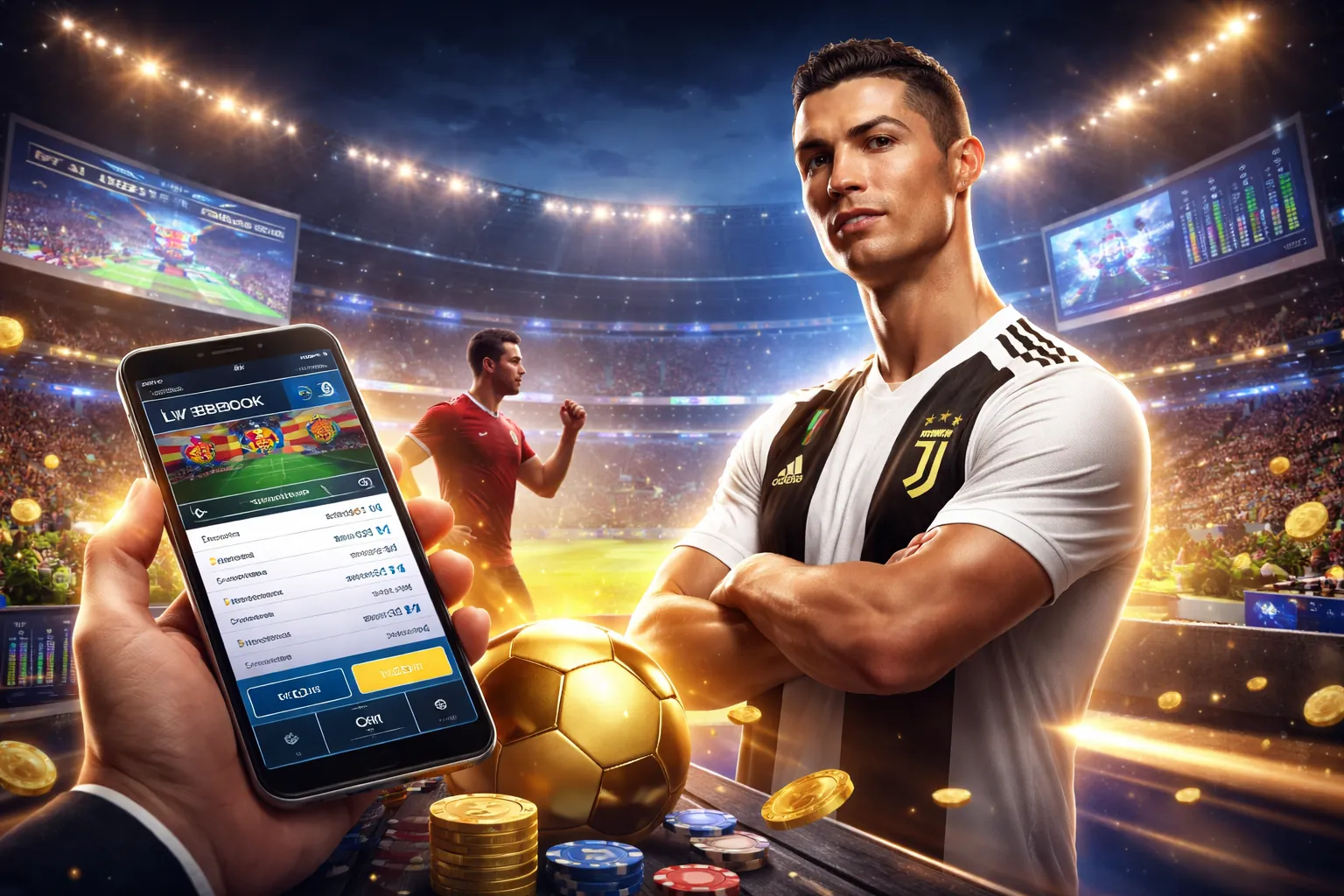 Hình ảnh sân vận động thể thao với logo 999 Bets Sports